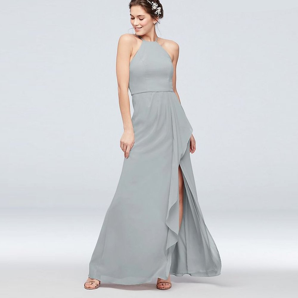 High-Neck Chiffon Bridesmaid Dress with Cascade